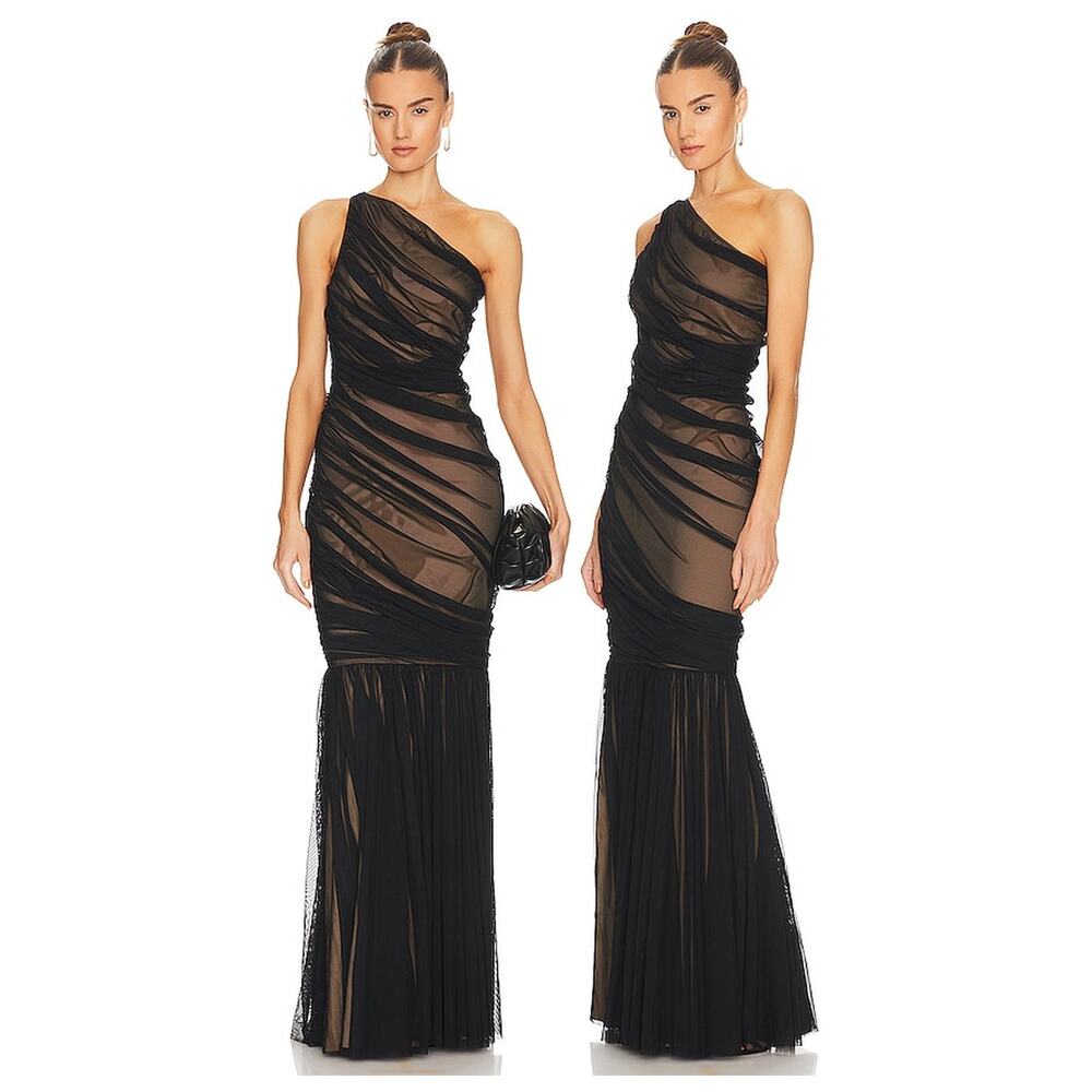 Norma Kamali Diana Fishtail Gown One Shoulder Ruched Party Formal Prom Gala S
